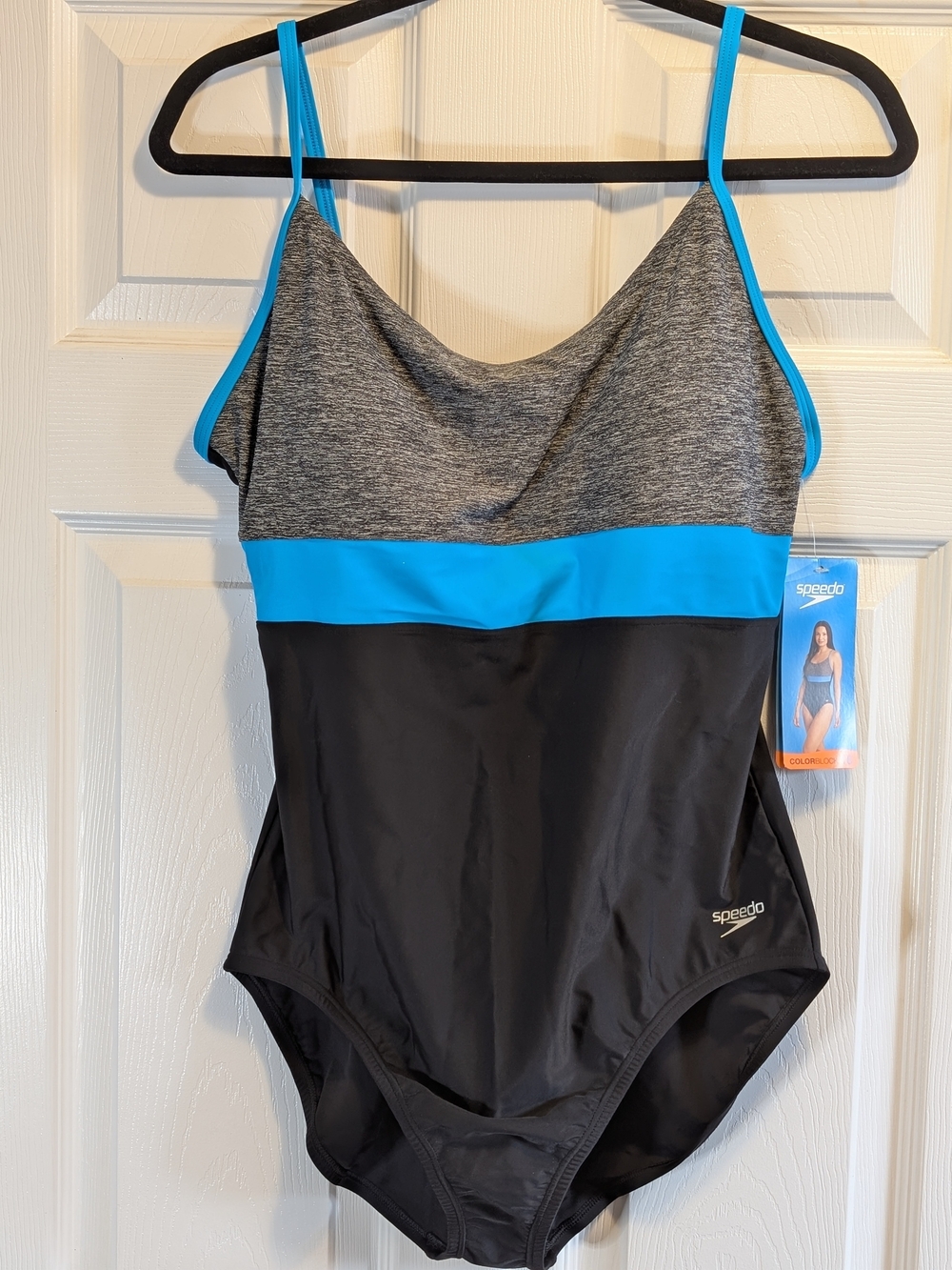 Speedo Women’s One-Piece Swimsuit in Black, Gray & Turquoise